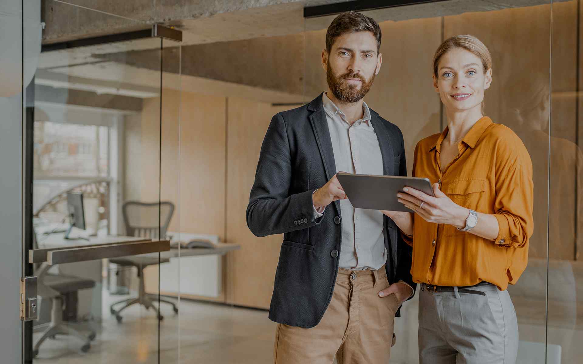 Business professionals collaborating in an office